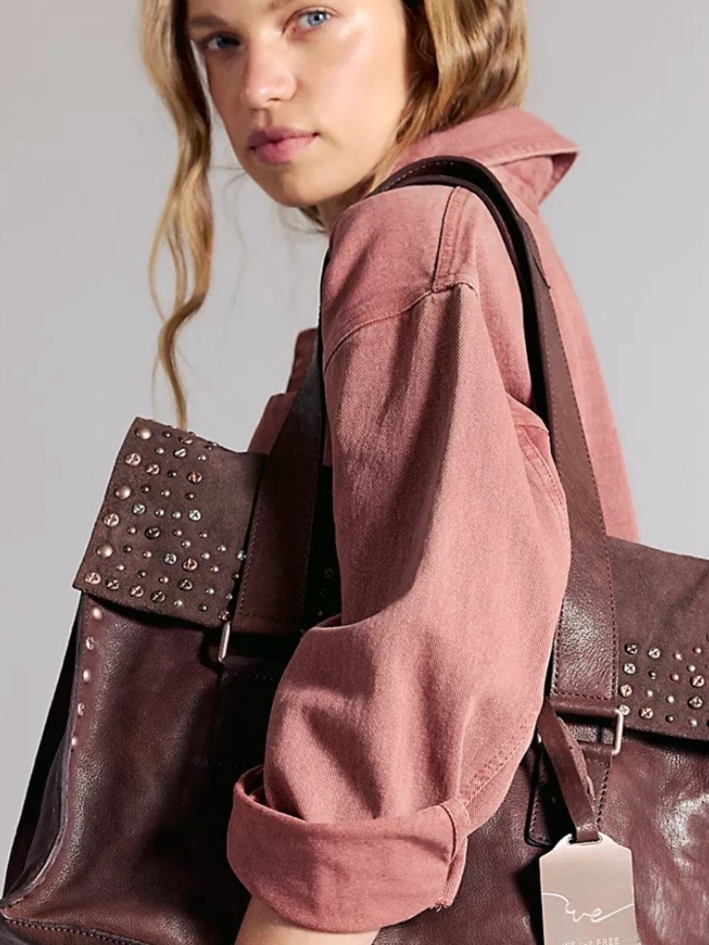 We The Free Shay Stud Tote. Genuine Leather and Suede. Like New! - Picture 2 of 11